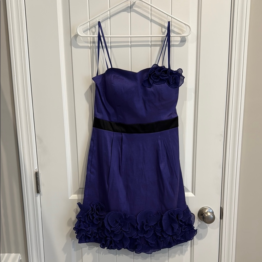 Max & Cleo Purple Mini Dress with Black Accent